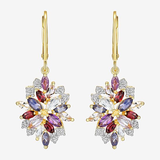 Womens Genuine Purple Amethyst 18K Gold Over Silver Drop Earrings