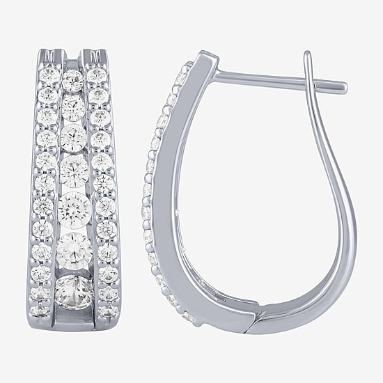 (G / Si2) Womens 1 1/2 CT. T.W. Lab Grown White Diamond 14K Gold 20.9mm Hoop Earrings