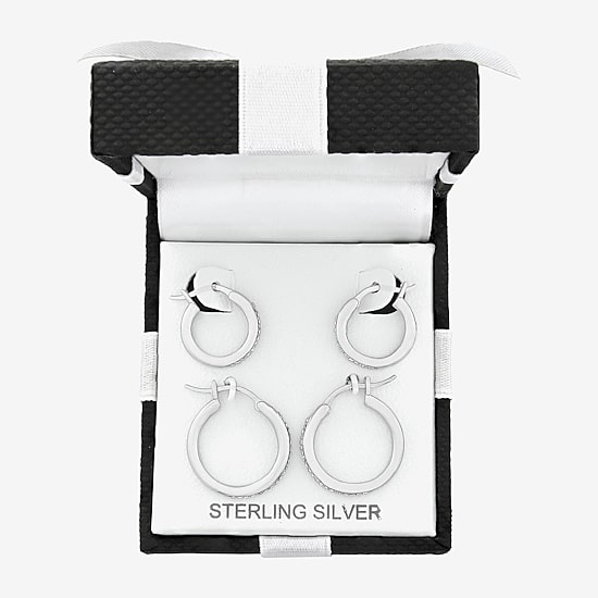 Womens White Crystal Sterling Silver 2 Pair Earring Set