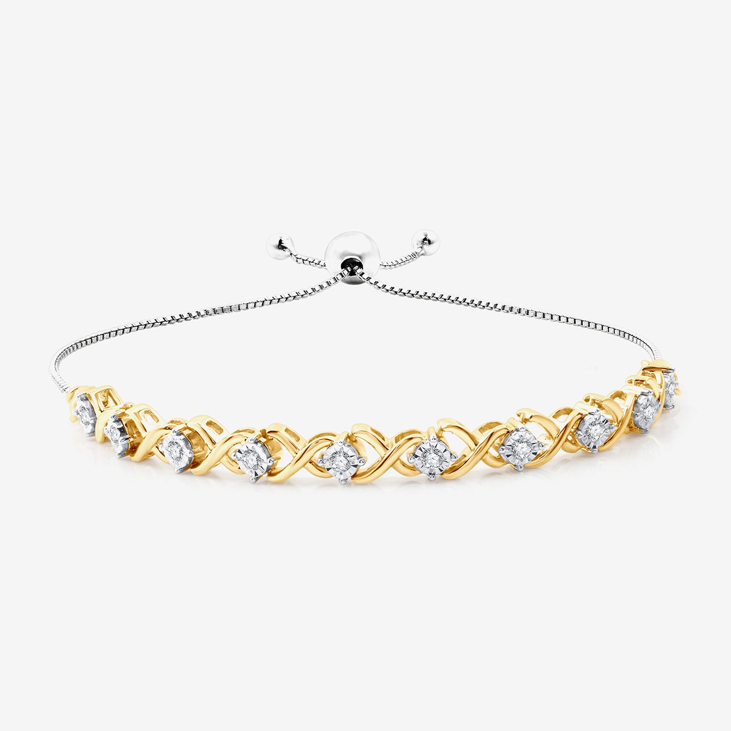 Womens 1/4 CT. T.W. Lab Grown White Diamond 14K Two Tone Gold Over Silver Sterling Bolo Bracelet