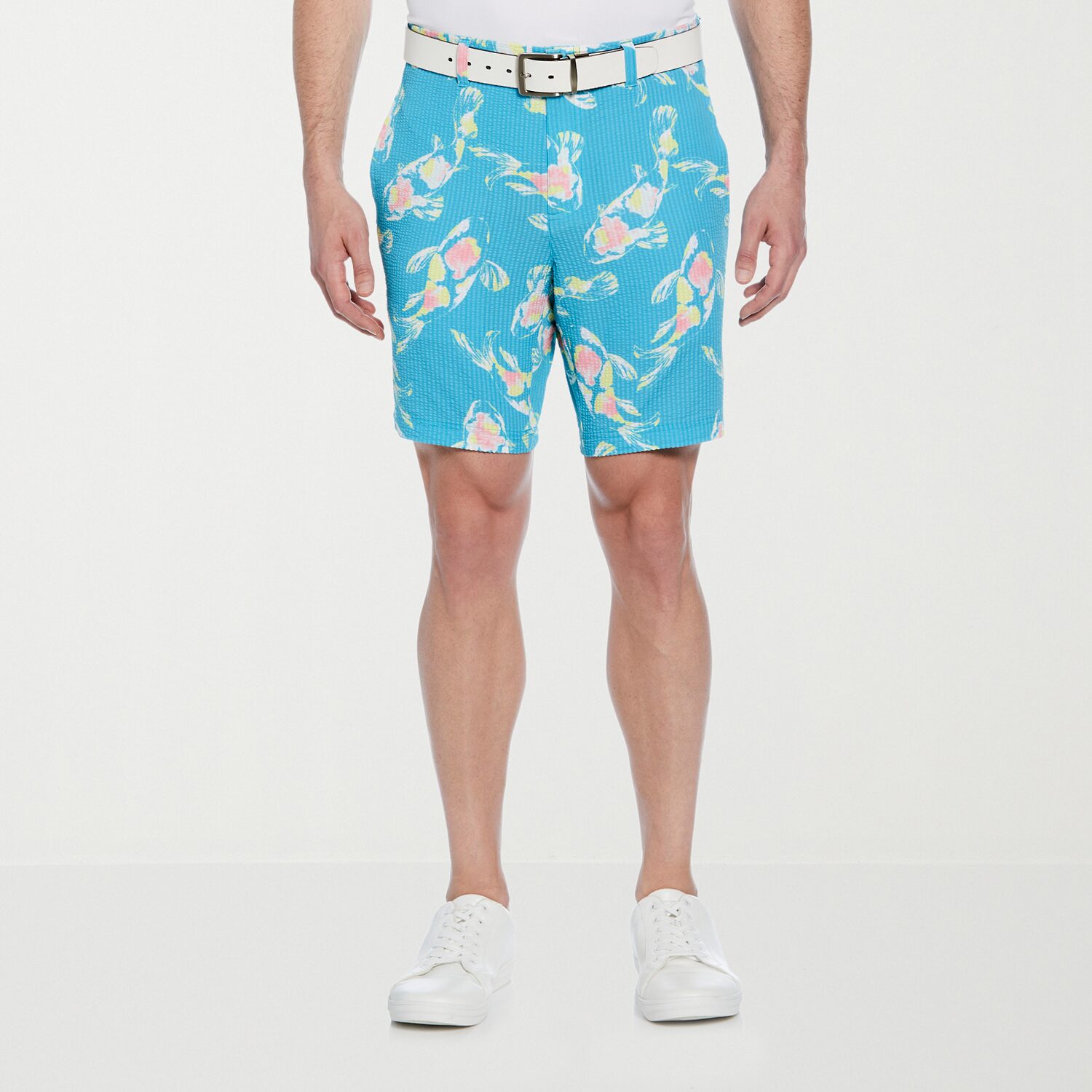 PGA TOUR Watercolor Koi Fish Print Mens 8" Mid Rise Moisture Wicking Golf Short