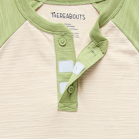 Thereabouts Little & Big Kid Boys Bodysuit Closure Easy-on + Easy-off Adaptive Henley Neck Short Sleeve Bodysuit