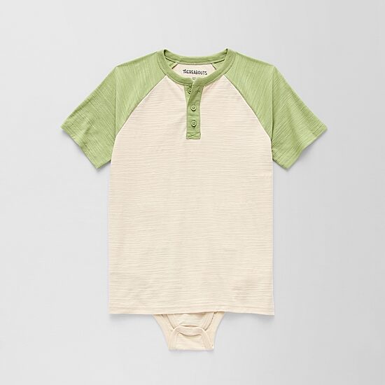 Thereabouts Little & Big Kid Boys Bodysuit Closure Easy-on + Easy-off Adaptive Henley Neck Short Sleeve Bodysuit