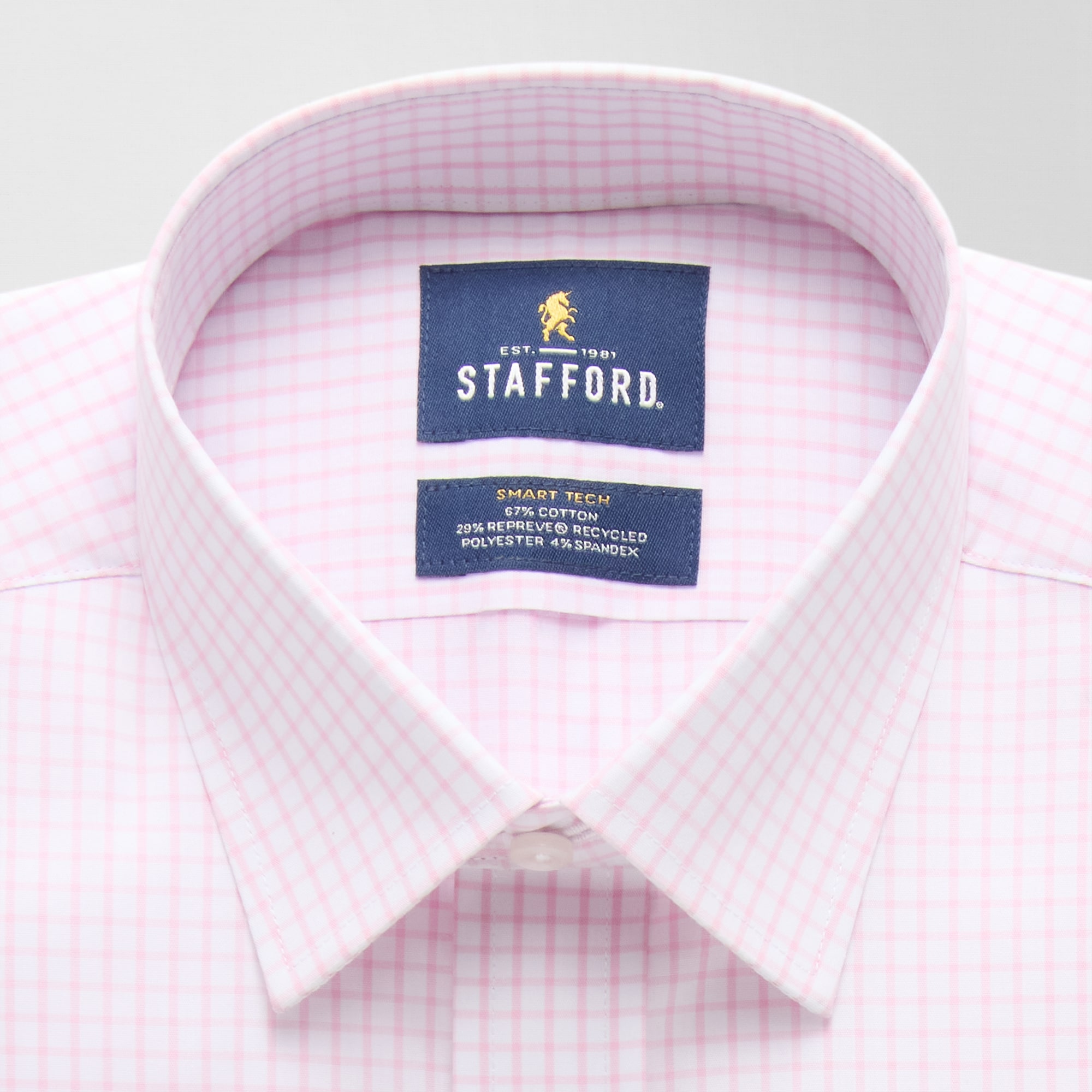 Stafford Smart Tech Mens Slim Fit Stretch Fabric Wrinkle Free Long Sleeve Dress Shirt