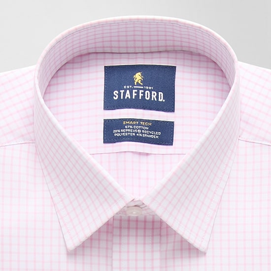Stafford Smart Tech Mens Slim Fit Stretch Fabric Wrinkle Free Long Sleeve Dress Shirt