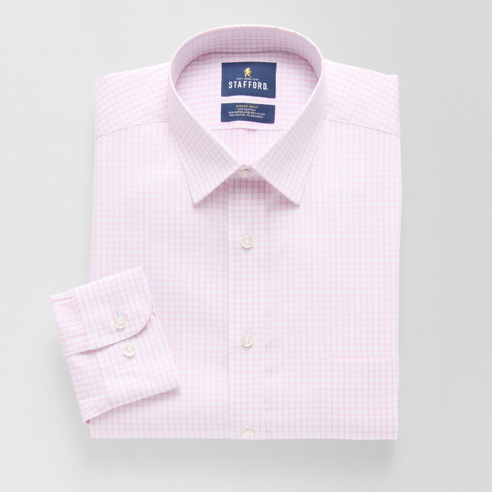 Stafford Smart Tech Mens Slim Fit Stretch Fabric Wrinkle Free Long Sleeve Dress Shirt
