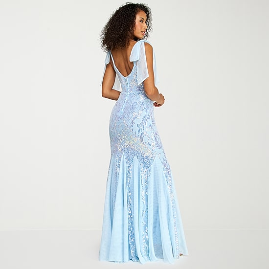 B. Smart Womens Juniors V Neck Sleeveless Sequin Scroll Bodycon Dress