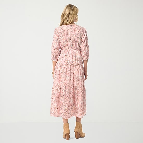 JS Jessica Simpson Womens V Neck 3/4 Sleeve Paisley A-Line Dress