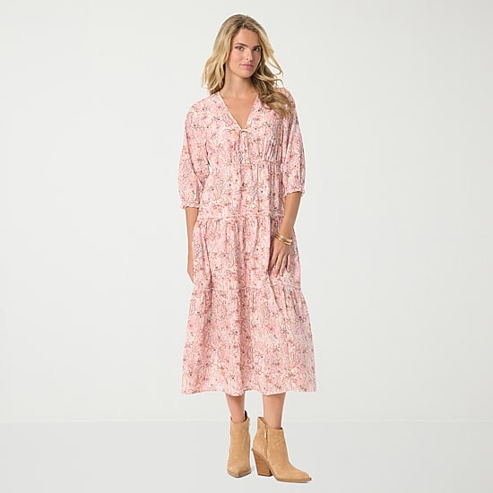 JS Jessica Simpson Womens V Neck 3/4 Sleeve Paisley A-Line Dress
