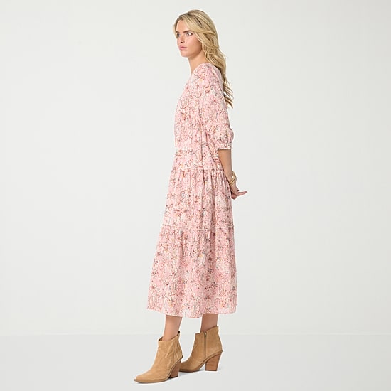 JS Jessica Simpson Womens V Neck 3/4 Sleeve Paisley A-Line Dress
