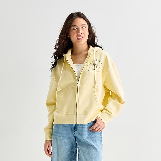 Arizona Womens Juniors Long Sleeve Fleece Zipper Hoodie