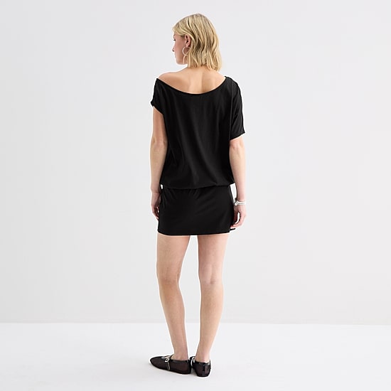 Forever 21 Womens Juniors Asymmetrical Neck Short Sleeve Off the Shoulder Bodycon Dress