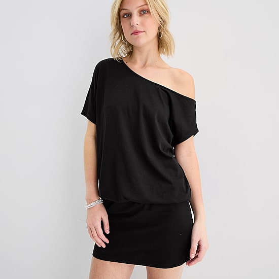 Forever 21 Womens Juniors Asymmetrical Neck Short Sleeve Off the Shoulder Bodycon Dress