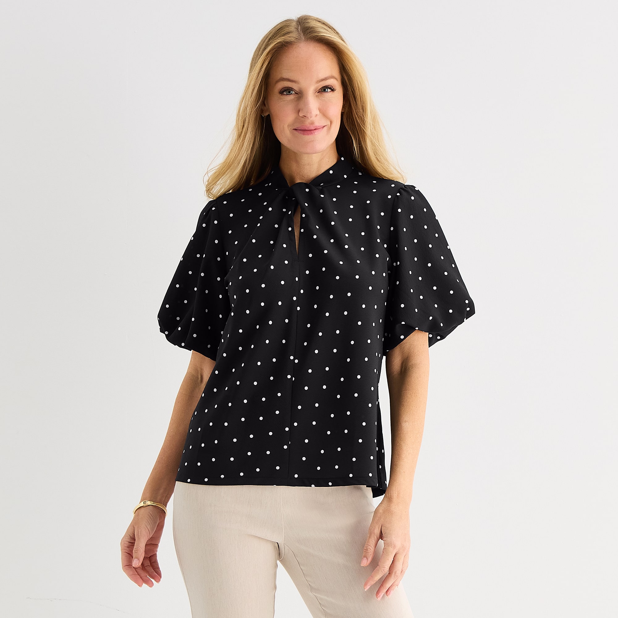 Liz Claiborne Womens Keyhole Neck Short Sleeve Blouse