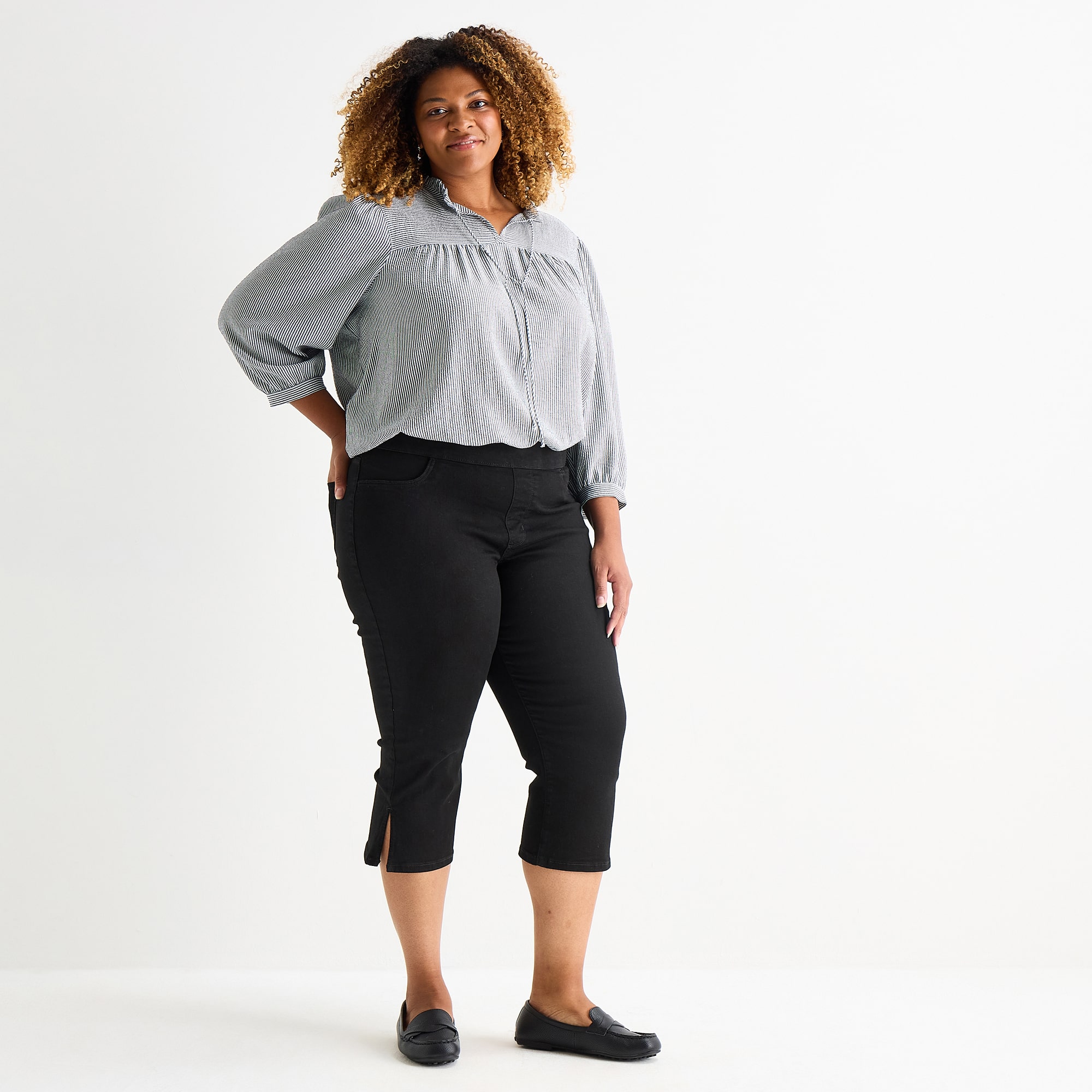 St. John's Bay Womens Plus Denim Pull On Cropped Pant