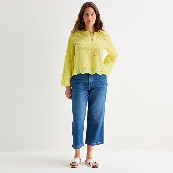 St. John's Bay Womens Split Crew Neck Long Sleeve Blouse