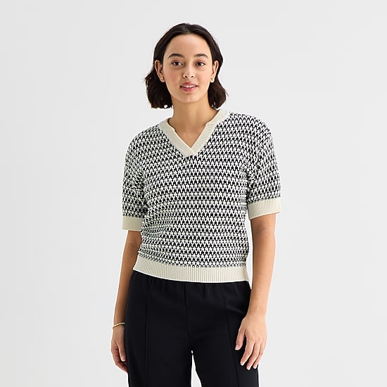 Stylus Womens V Neck Elbow Sleeve Pullover Sweater