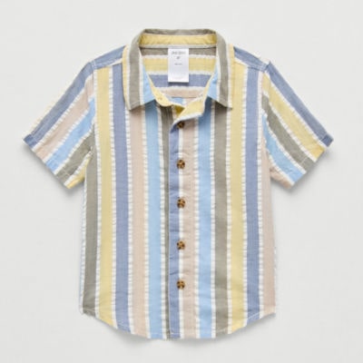 Okie Dokie Adaptive Toddler Boys Easy-on + Easy-off Short Sleeve Regular Fit Button-Down Shirt