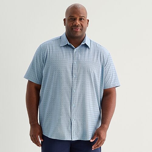 Stylus Mens Short Sleeve Regular Fit Big and Tall Button-Down Shirt, 5x-large, Blue