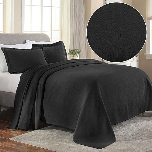 SUPERIOR Paisley Lightweight Cotton Boho Print 3-pc. Easy Care Bedspread Set, One Size, Black