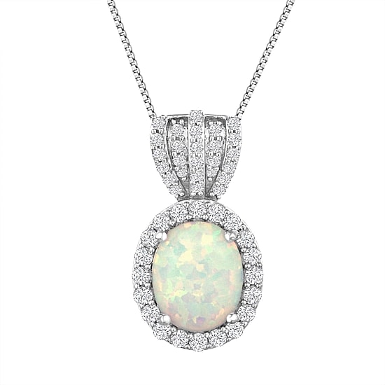 Womens Lab Created White Opal Sterling Silver 18 Inch Pendant Necklace
