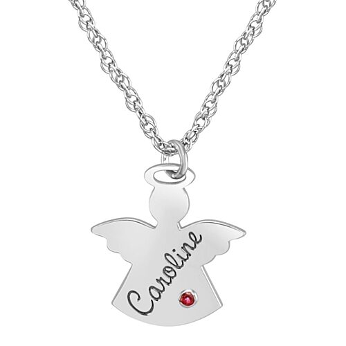 Personalized Name and Birthstone Womens Simulated Multi Color Cubic Zirconia 24K Gold Over Silver Angel Pendant Necklace, One Size, White