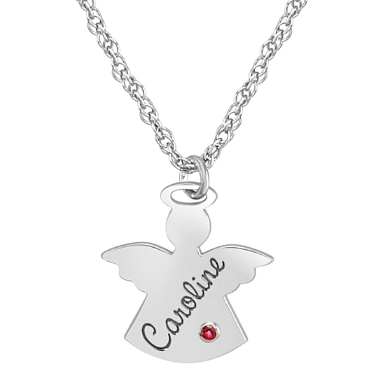 Personalized Name and Birthstone Womens Simulated Multi Color Cubic Zirconia 24K Gold Over Silver Angel Pendant Necklace