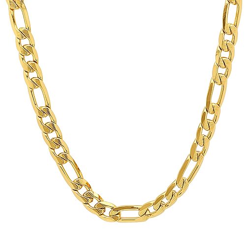 Steeltime Mens 18K Gold Over Stainless Steel Hypoallergenic 24 Inch Figaro Chain Necklace, One Size