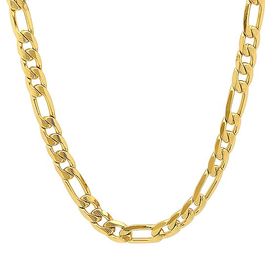 Steeltime Mens 18K Gold Over Stainless Steel Hypoallergenic 24 Inch Figaro Chain Necklace