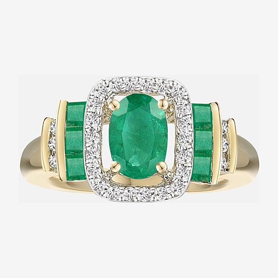 Genuine Gemstone & 1/7 CT. T.W. Diamond 10K Gold Oval Cocktail Ring