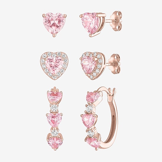 Gemstone 14K Gold Over Silver Heart 3 Pair Jewelry Set