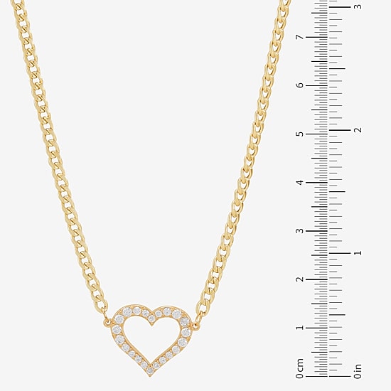 Gold Addiction Womens White Cubic Zirconia 10K Gold Heart 18 Inch Pendant Necklace