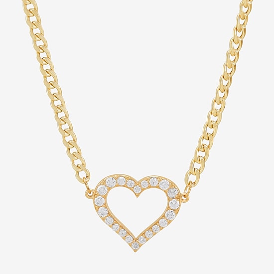 Gold Addiction Womens White Cubic Zirconia 10K Gold Heart 18 Inch Pendant Necklace