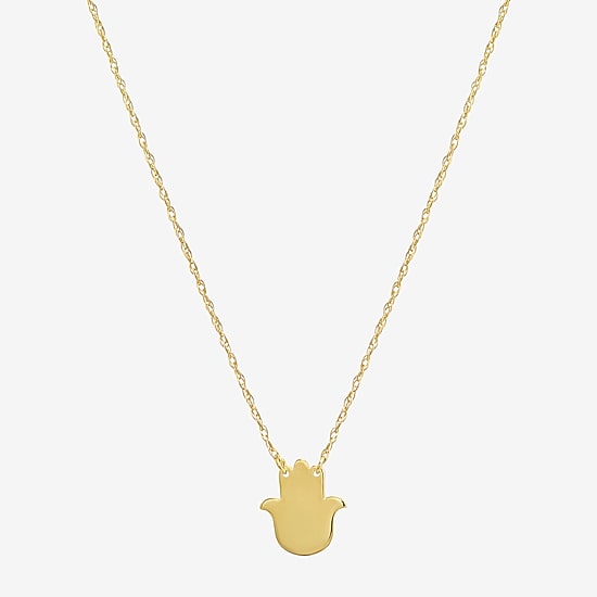 Womens 10K Gold Hamsa 18 Inch Pendant Necklace