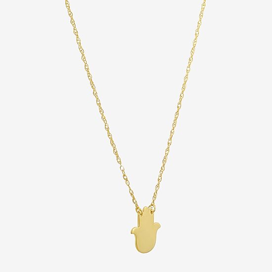 Womens 10K Gold Hamsa 18 Inch Pendant Necklace