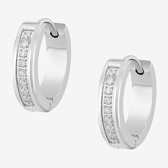 Mens 1/8 CT. T.W. Natural Black Diamond Stainless Steel 4mm Hoop Earrings