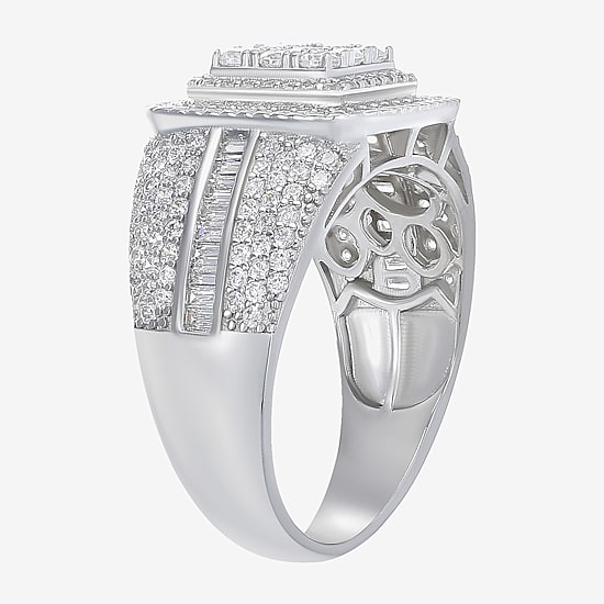 Mens Cubic Zirconia Sterling Silver Square Fashion Ring