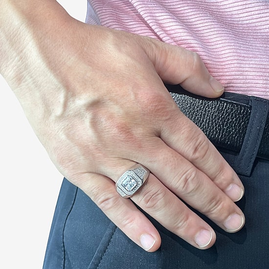 Mens Cubic Zirconia Sterling Silver Square Fashion Ring