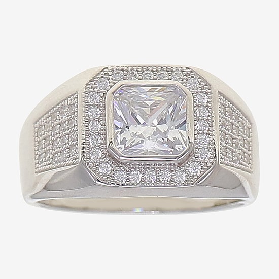 Mens Cubic Zirconia Sterling Silver Square Fashion Ring