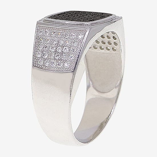 Mens Black Spinel Sterling Silver Square Fashion Ring