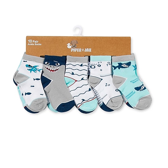 Piper & Jax Baby Boys 10 Pair Crew Socks