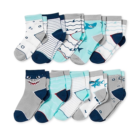 Piper & Jax Baby Boys 10 Pair Crew Socks