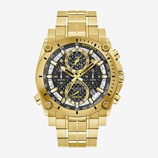 Bulova Mens Chronograph Gold Tone Stainless Steel Bracelet Watch 97b218
