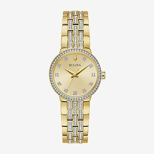 Bulova Womens Crystal Accent Gold Tone Stainless Steel 2-pc. Watch Boxed Set 98x133, One Size