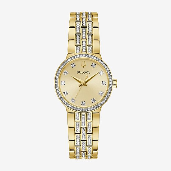 Bulova Womens Crystal Accent Gold Tone Stainless Steel 2-pc. Watch Boxed Set 98x133