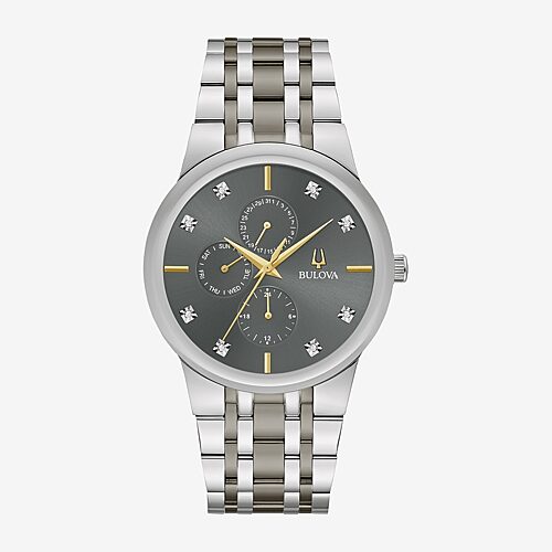 Bulova Mens Diamond Accent Two Tone Stainless Steel Bracelet Watch 98d186 In No Color