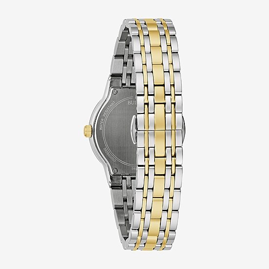 Bulova Womens Diamond Accent Two Tone Stainless Steel Bracelet Watch 98p224