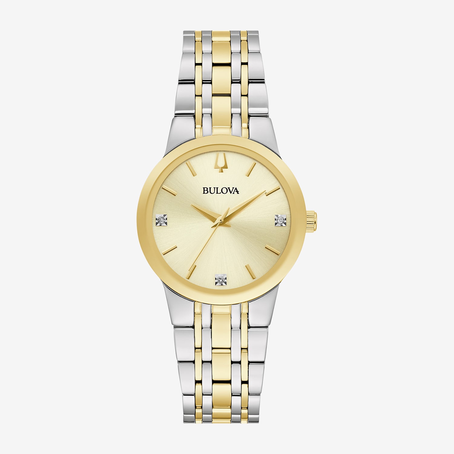 Bulova Womens Diamond Accent Two Tone Stainless Steel Bracelet Watch 98p224