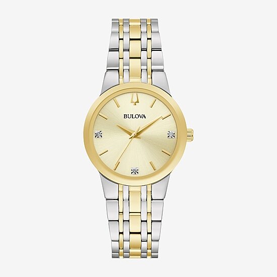 Bulova Womens Diamond Accent Two Tone Stainless Steel Bracelet Watch 98p224
