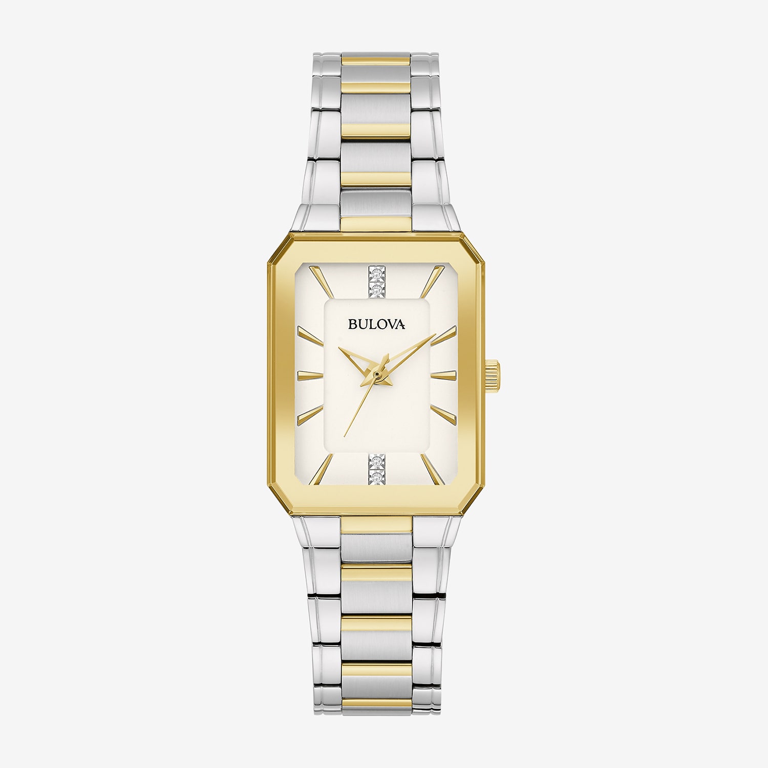 Bulova Womens Diamond Accent Two Tone Stainless Steel Bracelet Watch 98p209